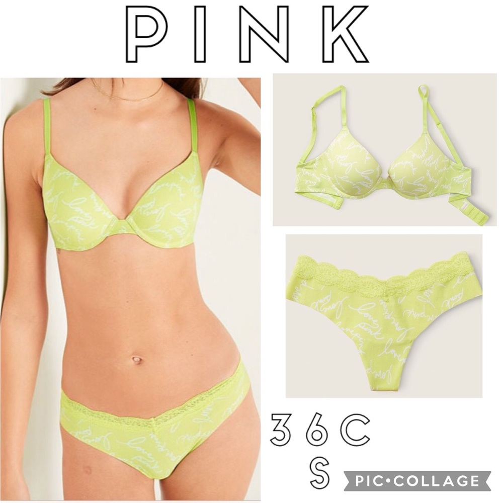 new PINK wear everyday push up bra + matching panty 36C/S
